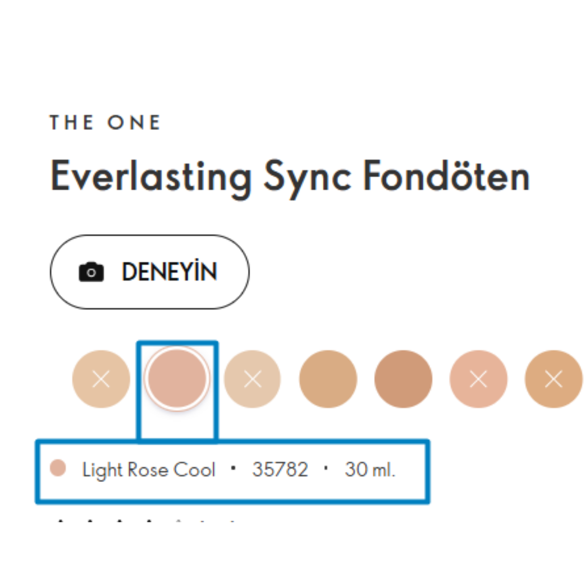 Oriflame THE ONE Everlasting Sync UVA Koruması Sağlayan Suya Dayanıklı Fondöten SPF 30 Light Rose Cool 30 ml