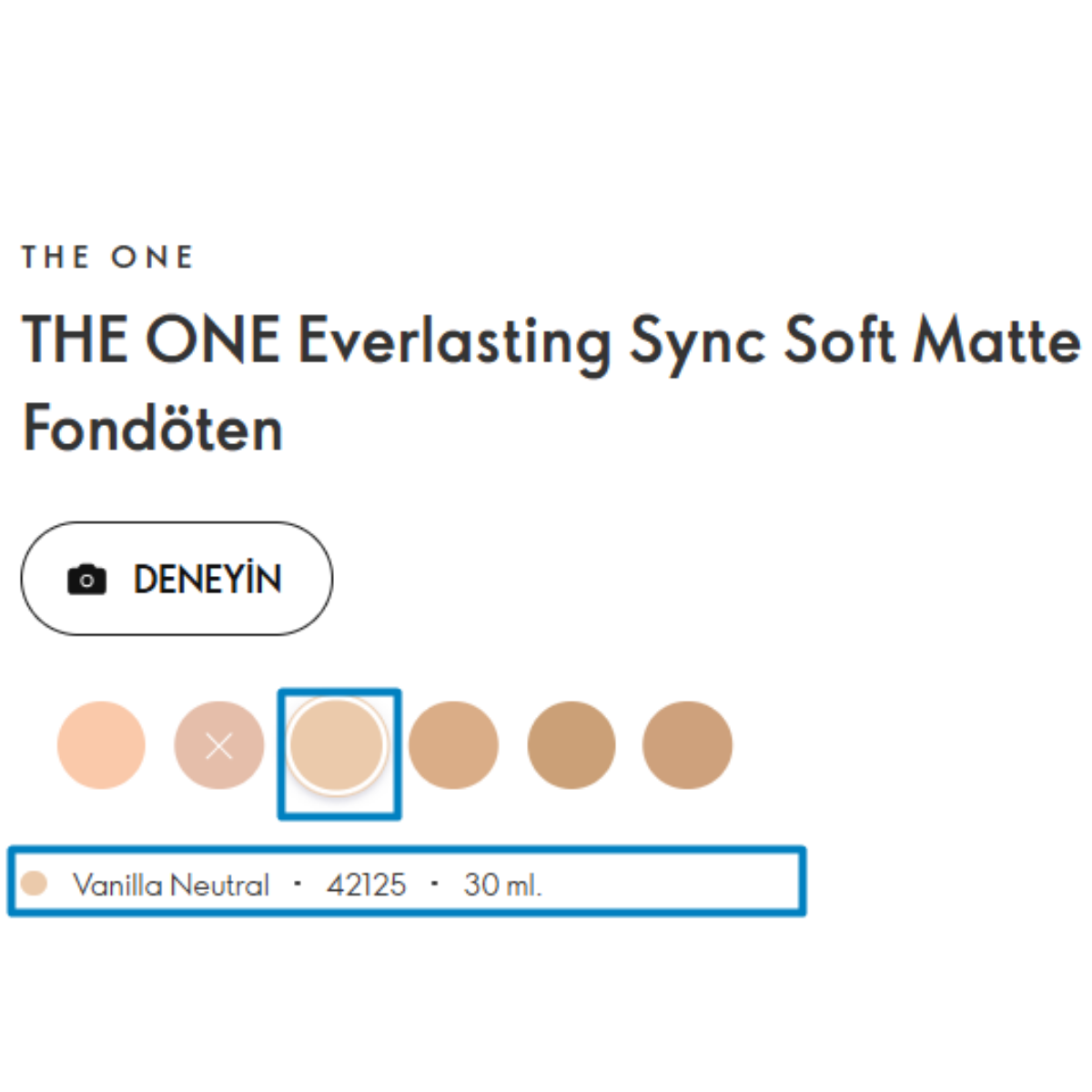 Oriflame THE ONE Everlasting Sync Soft Matte Fondöten Vanilla Neutral 30 ml